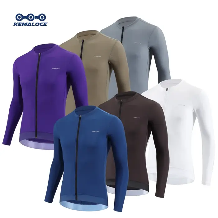 KEMALOCE maillot de cyclisme hommes à manches longues 2025 automne et printemps noir & violet & gris