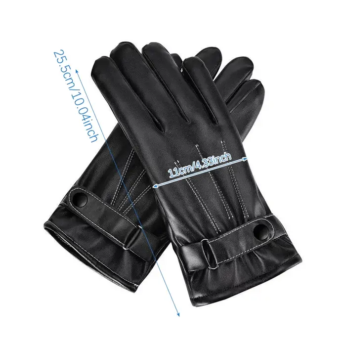 Gants coupe-vent en cuir PU pour hommes, mitaines chaudes à boutons, noir, sports de plein air, cond