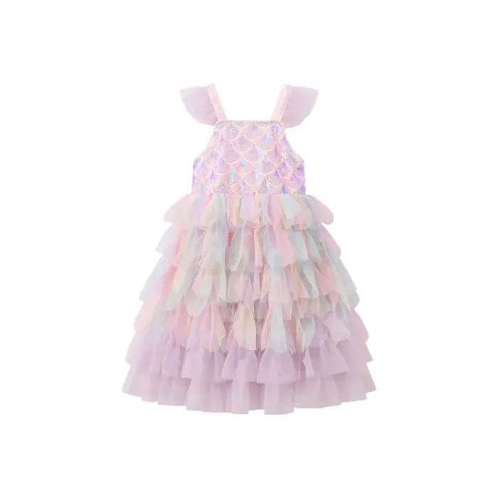Robe de sirène douce et adorable pour filles en violet clair scintillante sans manches pour occasions spéciales été enfants fêtes anniversaires