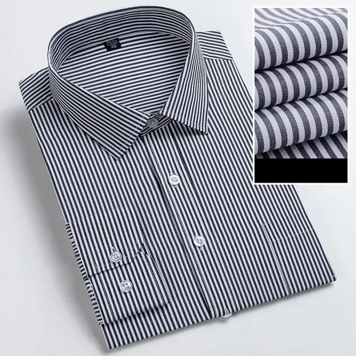 Chemise Formelle Homme Manches Longues Couleur Unie Rayée Mode Business Poche Blanche Chemise Social