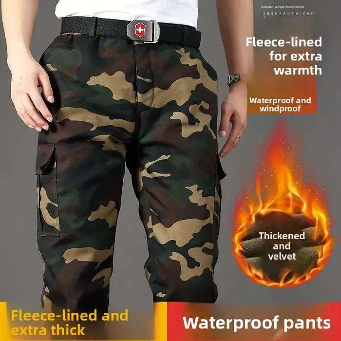 Pantalon de travail camouflage homme épaissi imperméable résistant au froid avec doublure polaire chantier