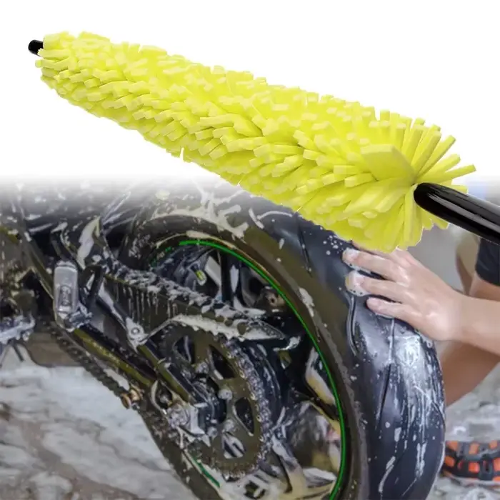 Brosse de roue de voiture pour nettoyage de pneus de jante, soins automobiles, poignée antidérapante, facile à nettoyer pour occasions spéciales et cadeaux de motards