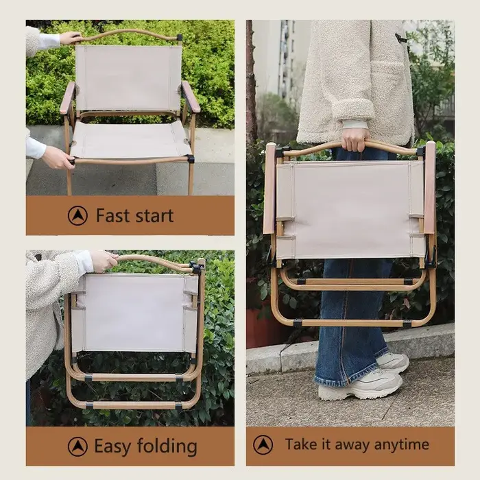 Chaise pliante portable en alliage d'aluminium et bois Mars, équipement de camping en plein air, 2 p