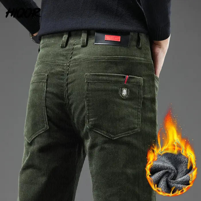Pantalon velours côtelé homme hiver épais chaud business casual droit mode coréenne vert