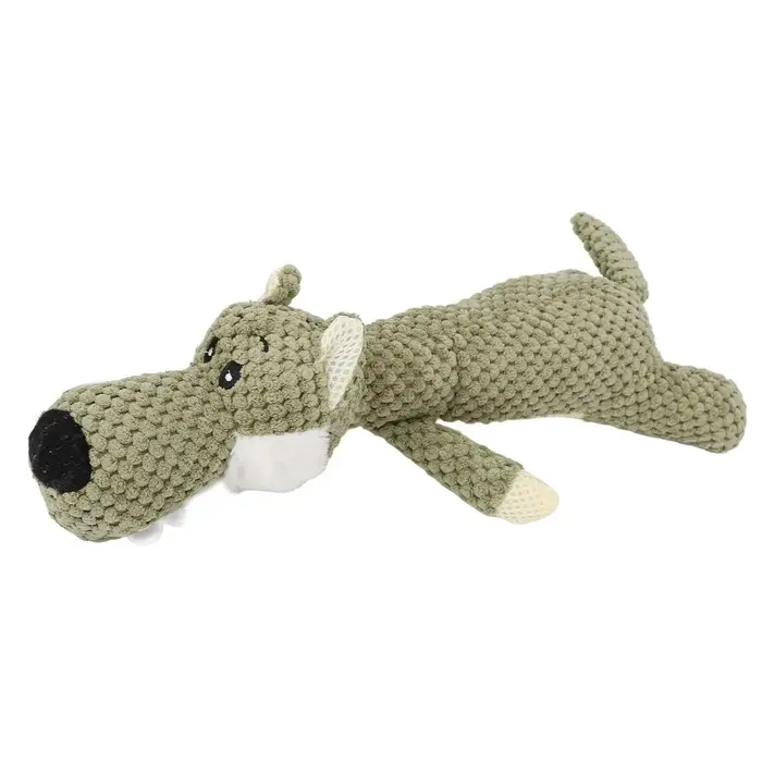 Jouet à mâcher pour chien en tissu épais, motif loup couché, plusieurs tons neutres, jouet à mâcher 
