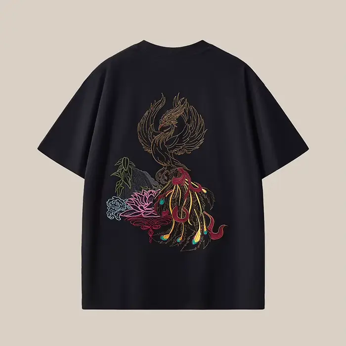 T-shirt pour hommes grande taille, 100% coton peigné, broderie, coupe ample, col rond, manches court