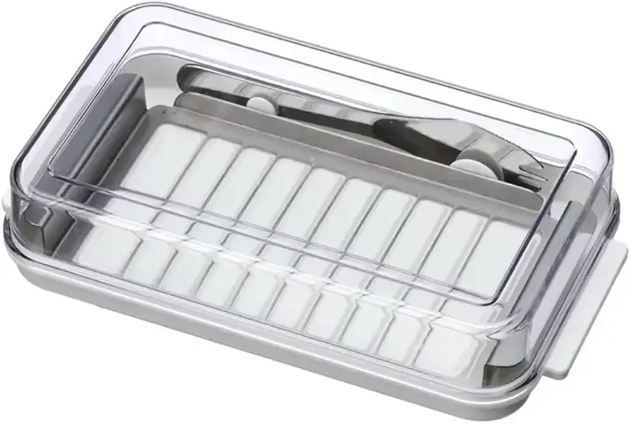 Boîte de rangement de beurre 2 en 1, plat à beurre avec couvercle transparent et coupe-beurre, boîte