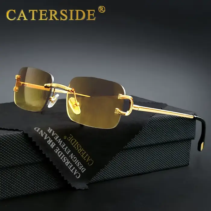 CATERSIDE lunettes de soleil rectangulaires hommes sans monture blanc cuivre petites lunettes de sol