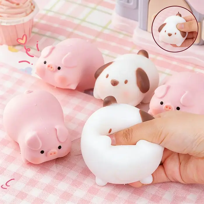 Joli cochon rose, chien blanc, animaux mignons, anti-stress, dessin animé, relaxation, soulagement de l'anxiété, décoration DIY, cadeau, accessoires DIY