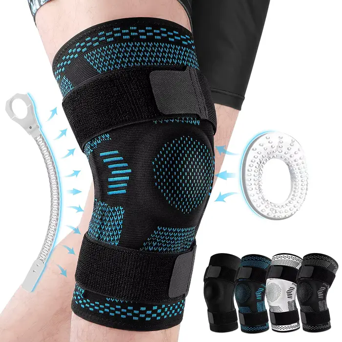 Manchon de compression de soutien de genouillère avec stabilisateurs latéraux, gel de rotule, récupé