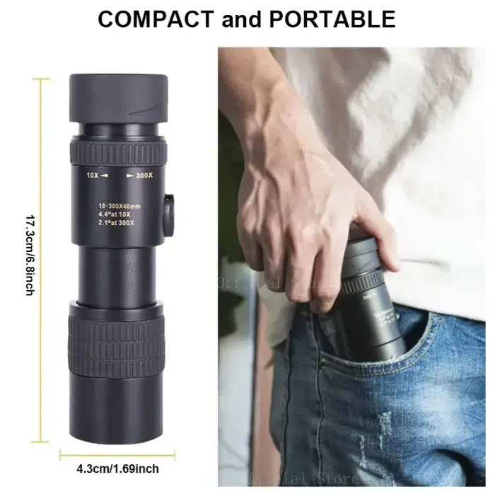 Jumelles zoom 10-300x professionnelles pour chasse - Grossissement variable BAK4 portable