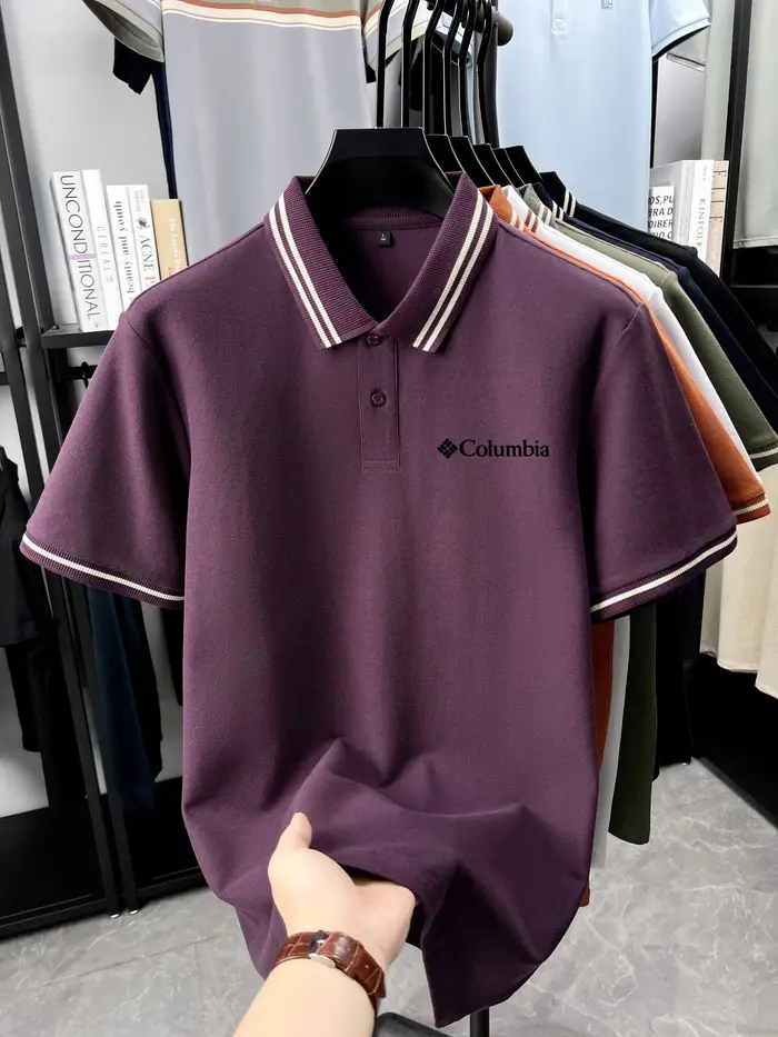 Polo pour homme Columbia de qualité supérieure, bordure rayée classique, piqué doux et respirant, po