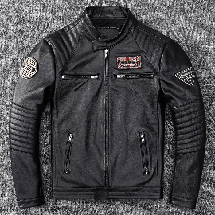 Veste de moto en cuir deux couleurs pour hommes, vêtements courts, beau, automne