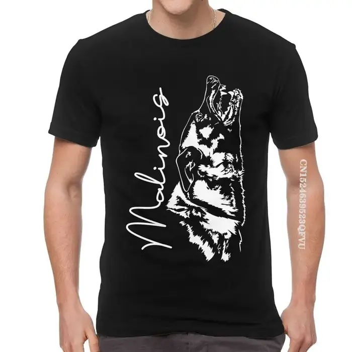 T-shirt Malinois Belge pour Homme, Vêtement en Coton avec Portrait de Chien