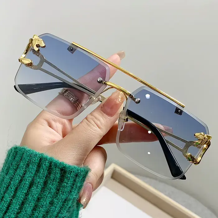 Lunettes de soleil dégradé carrées pour femme - Double pont métal - Protection UV400 haute qualité