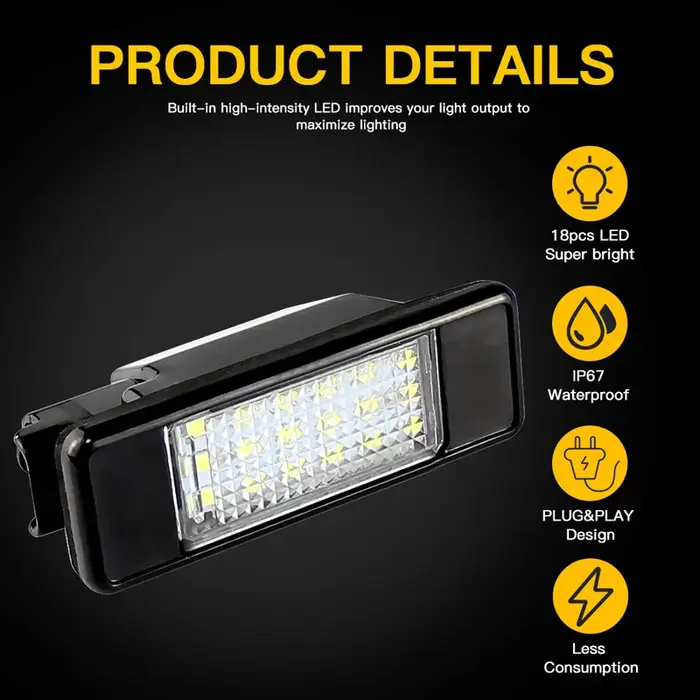 Éclairage de plaque d'immatriculation LED, 2 pièces, pour Peugeot 106 1007 207 307 3008 406 407 607 