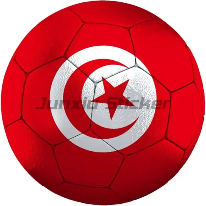 Autocollant auto-adhésif de ballon de football avec drapeau du pays de Tunisie, pouces pour pare-cho