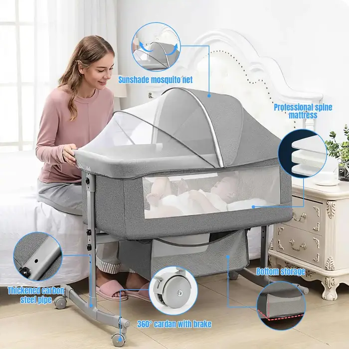 Berceau bébé 3 en 1, lit de chevet, parc bébé 0-3 ans, multifonction, pliable et relevable, avec mou