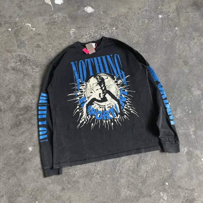 T-shirt à manches longues imprimé Saint of Michael pour hommes, vêtements Yao, streetwear décontract