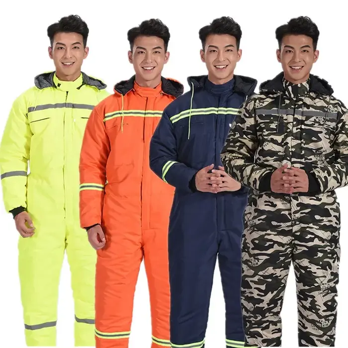 Salopette d'hiver chaude en coton rembourré à capuche vêtements de travail Anti-poussière Anti-salissure haute