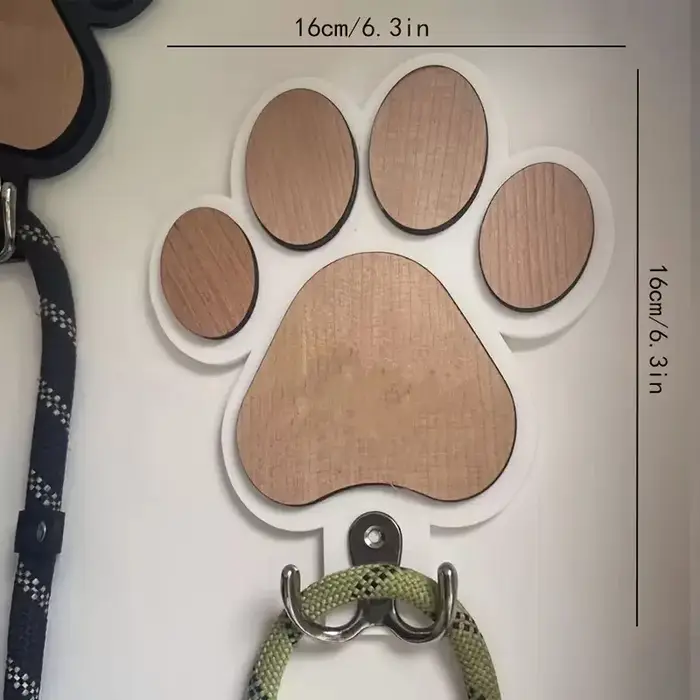 Crochet mural multifonctionnel en bois rustique en forme de patte pour laisse et collier de chien, s
