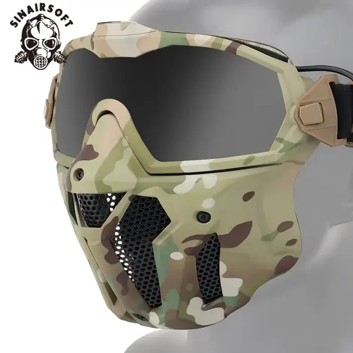 SINAIRSOFT Tactical Full Face Mask With Fan Detachable Anti-Fog Protection Goggl