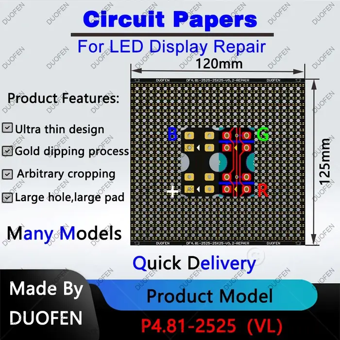 Papier de circuit série P4.81, tampons à souder double face, entièrement coupés avec de grands trous
