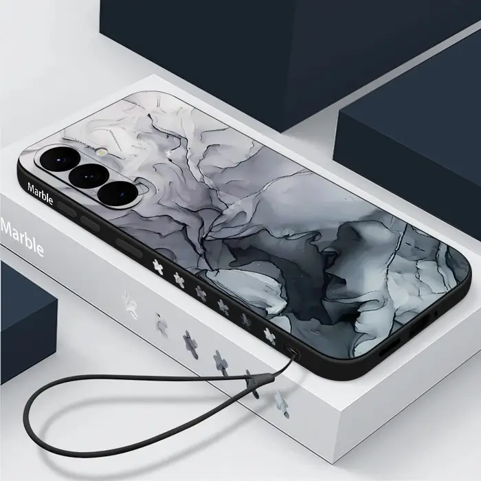 Étui marbré coloré pour Samsung Galaxy S24 S23 Ultra et modèles A - Coque avec lanière tendance