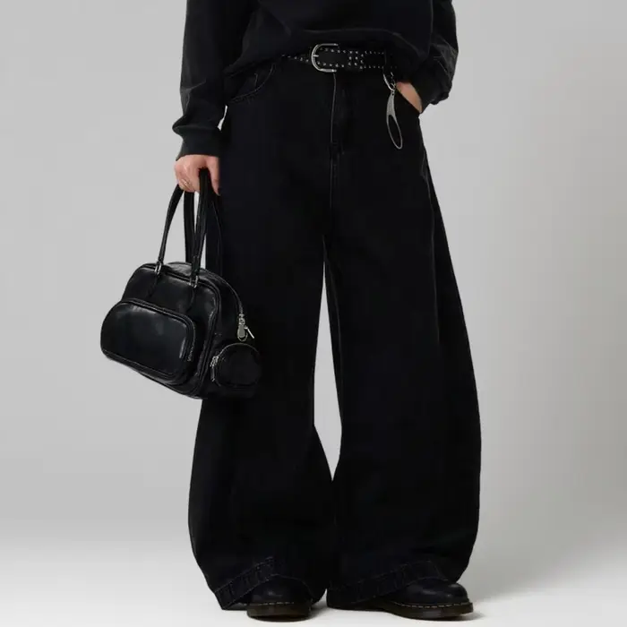Jeans pour hommes Printemps-Été, style urbain, coupe américaine ample à jambe large, en denim à coup