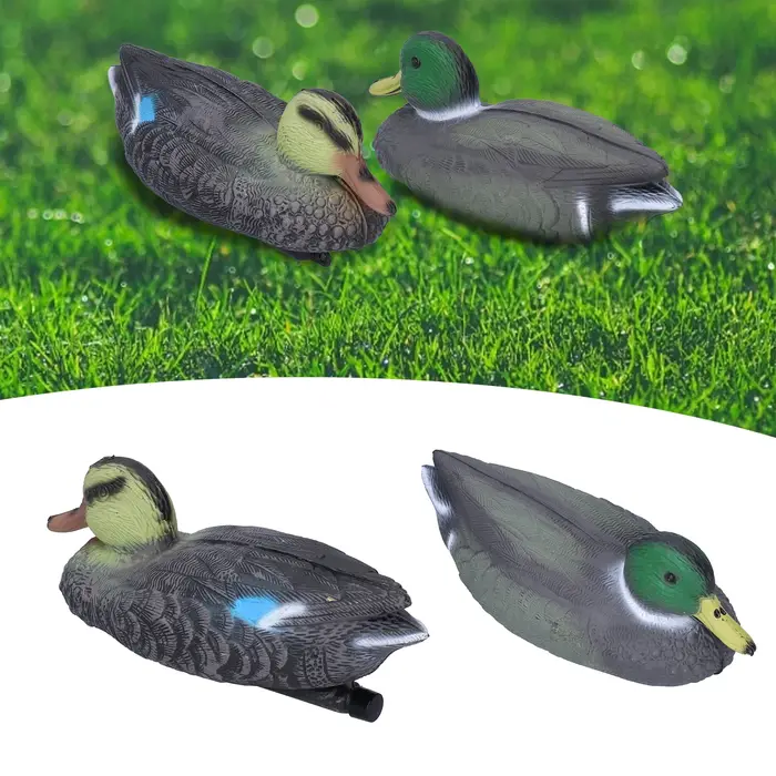 Canard de chasse en plastique moulé pour décoration de bassin de jardin, idéal pour embellir votre espace extérieur ou comme appât de chasse, disponible en gris et vert armée