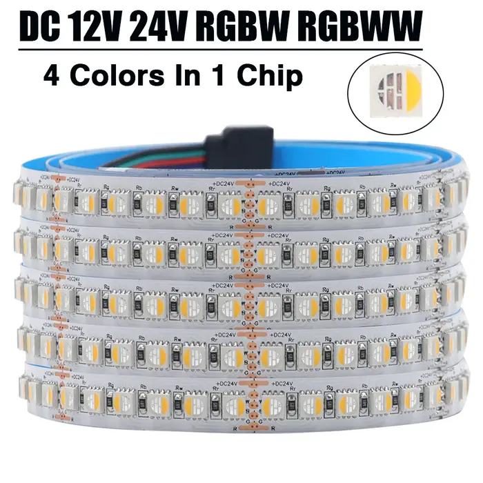 Bande LED RGBW RGBWW DC 12V 24V, 4 couleurs en 1, puce SMD 5050 60 108 120 LED/M, ruban Flexible, co