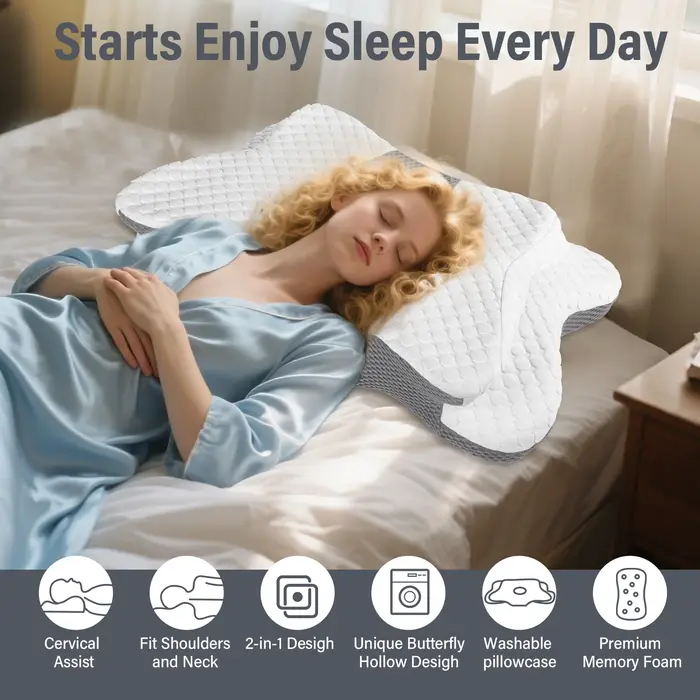 Oreiller mémoire cervical ergonomique à rebond lent - Coussin sommeil froid pour nuque et cervicales