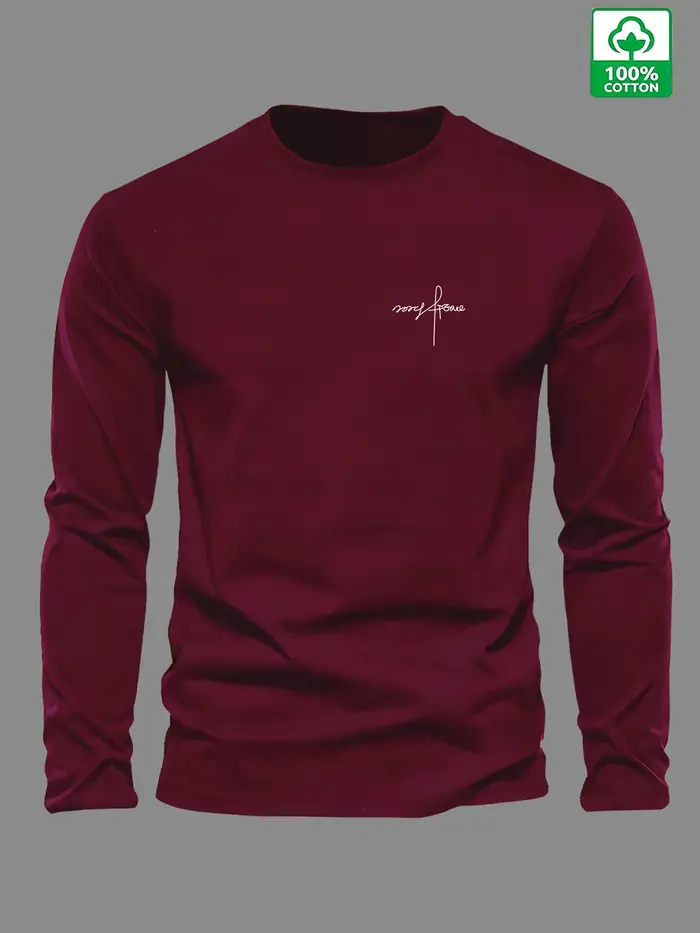T-shirt à manches longues et col rond pour hommes, 100% pur coton, ample et confortable, sport et lo