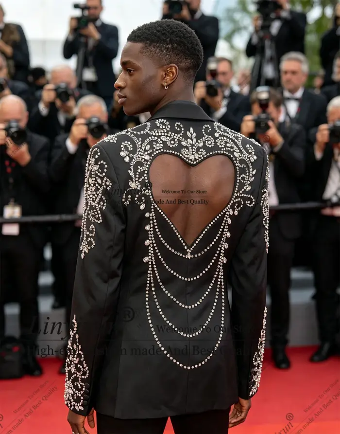 Costume homme élégant en strass et diamants, 2 pièces, blazer de soirée, coupe ajustée personnalisée
