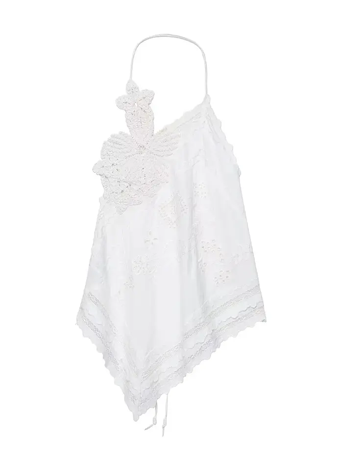 TWOTWINSTYLE vacances asymétrique ourlet hauts pour femmes licou cou sans manches Pathwork Appliques