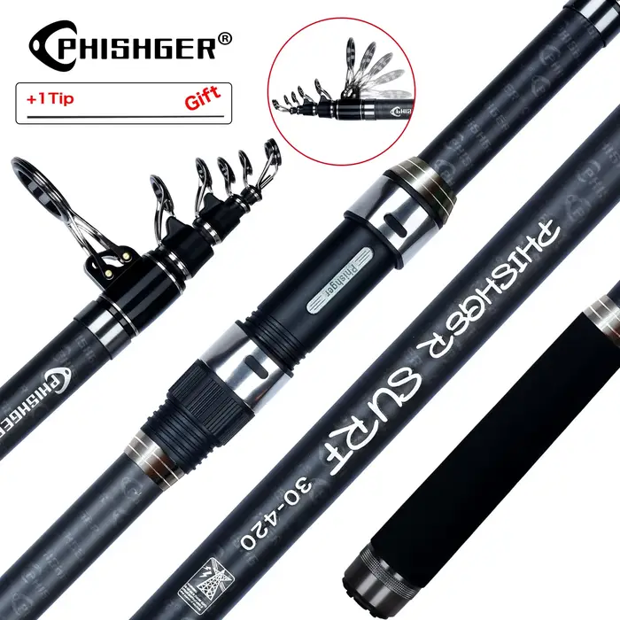 Canne pêche surfcasting télescopique PHISHGER 3.6/4.2/4.5m puissance 80-150g carbone 30T voyage bord mer
