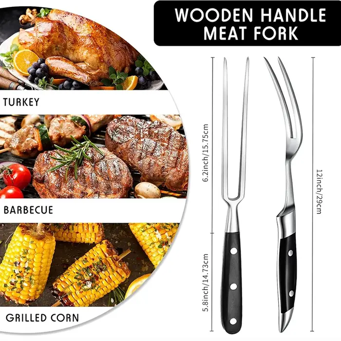 Fourchette à viande en métal avec manche en bois