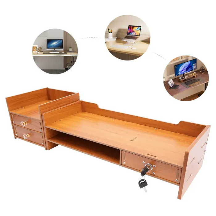 Support de moniteur en bois Riser 2 niveaux support de moniteur exquis avec tiroir ordinateur portab