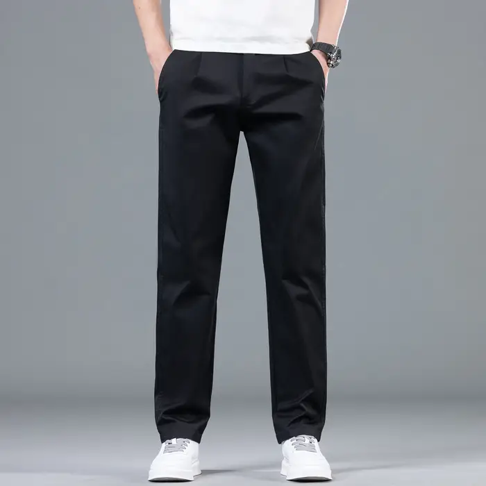 Pantalon Chino Décontracté Homme Printemps-Été 97% Coton Taille Élastique Coupe Droite Bleu Marine