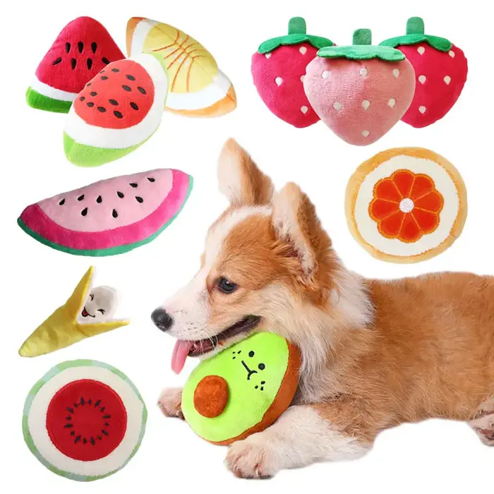 Jouets en peluche fruits pour chiens petits, banane pastèque, jouets de jeu pour chiots, accessoires pour animaux de compagnie, couleurs variées, jouets résistants aux morsures, heures de plaisir pour chiens