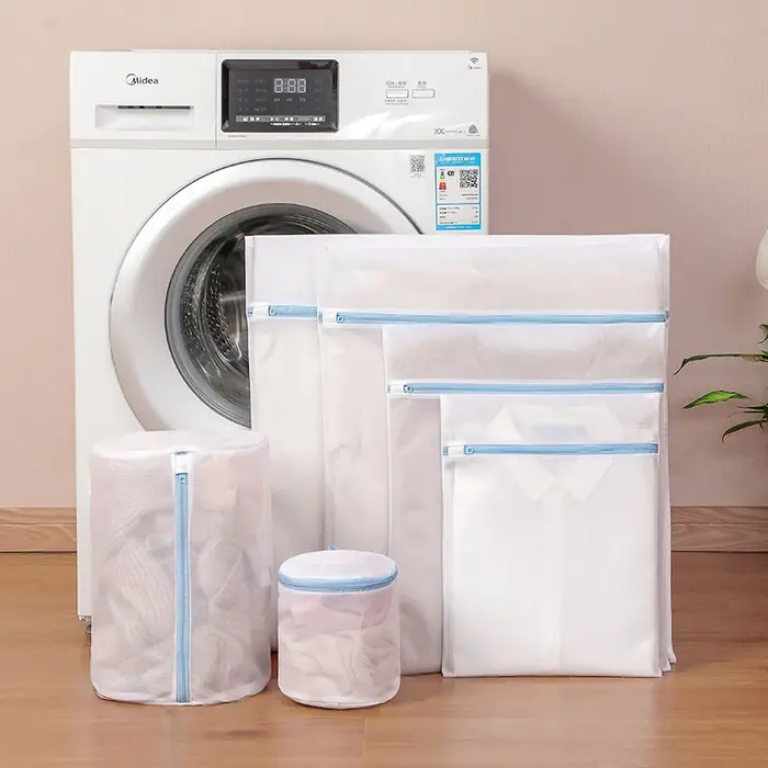Sac à linge bleu à fermeture éclair, maille Fine, sacs de rangement de haute qualité, nettoyage des 