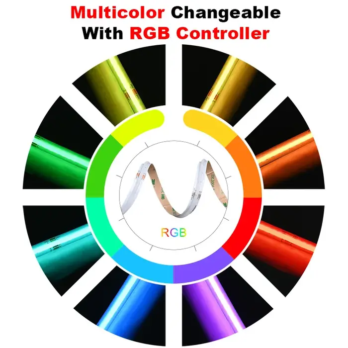 Bande lumineuse LED COB RGB, 576 LED s/m, haute densité, Flexible, variable, FCOB, corde colorée, éc