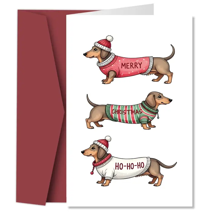 Carte de vœux de teckel de Noël, carte de Noël au design de chien avec enveloppe, cartes cadeaux pou