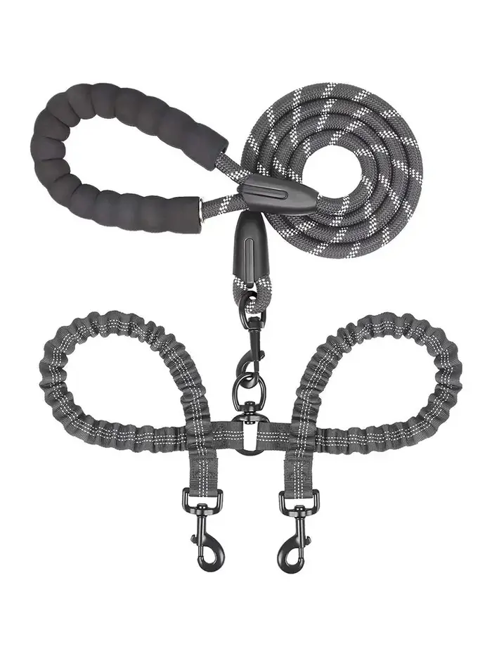 Laisse rétractable pour grands chiens, laisse double 2 en 1 pour promener deux chiens, robuste, anti