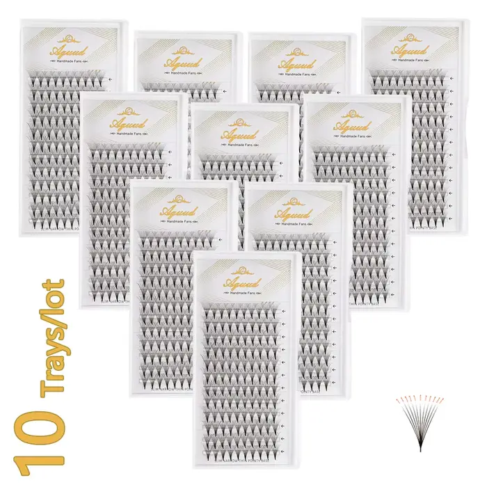 AGUUD-Extensions de cils préfabriquées, 10 plateaux/lot, volume russe, super éventails, aiguille, ti