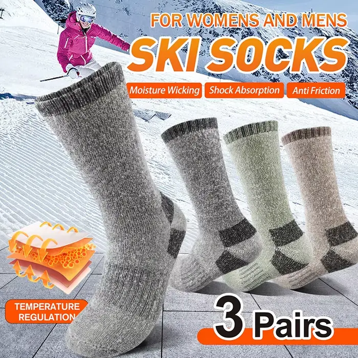 Chaussettes hiver homme extra épaisses mi-mollet thermiques pour ski et sports d'extérieur - 3 paires