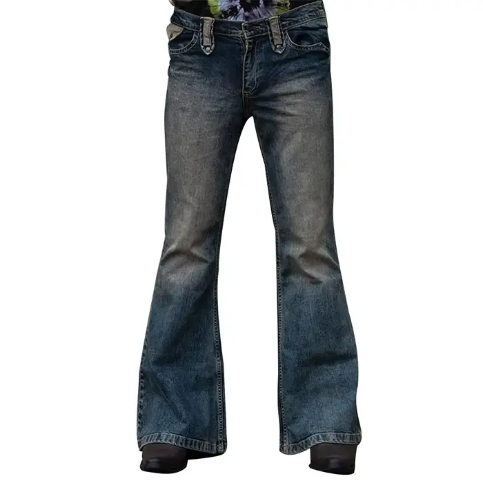 Vintage hommes gros jean évasé homme jeunesse quatre saisons décontracté bleu profond Denim pantalon