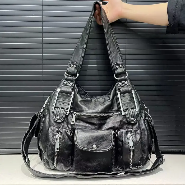 Sac de moto Y2K pour femmes, sac à bandoulière multi-poches à motif de vieille litchi