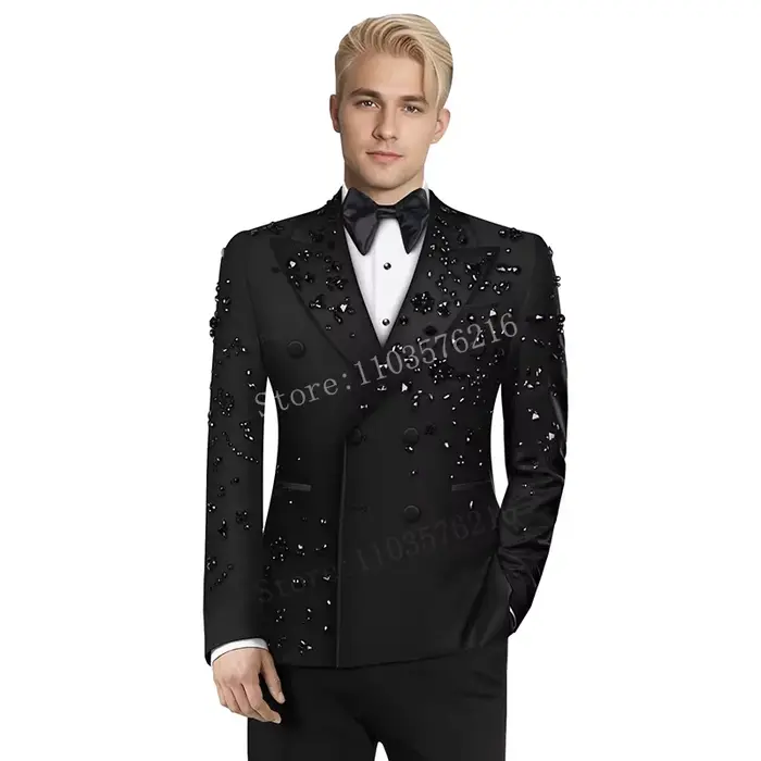 Costume 2 pièces personnalisé pour hommes, coupe cintrée, Double boutonnage, luxe, haute qualité, or