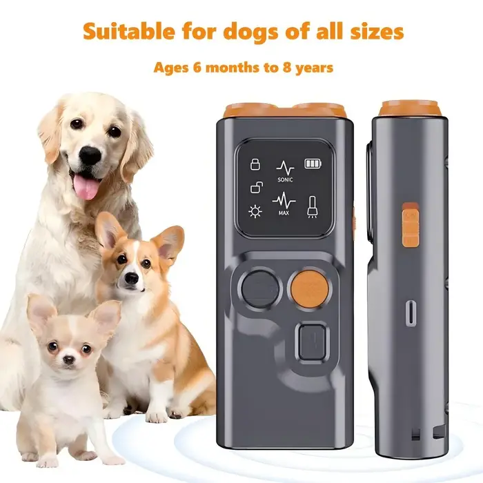 Dispositif d'arrêt d'aboiement de chien Portable, répulsif ultrasonique à double tête avec lampe de 